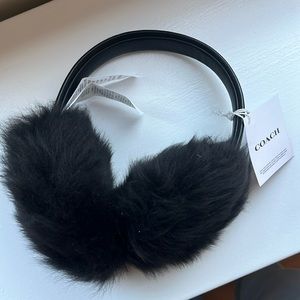 Black shearling and leather Coach earmuffs